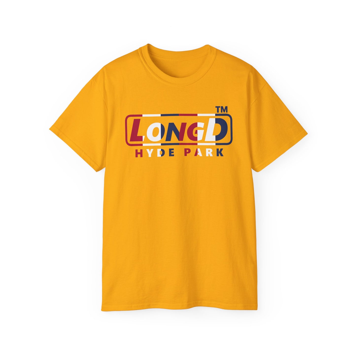 LongD positive vertical 6-striped Hyde Park logo cotton tee (patriotic colors)