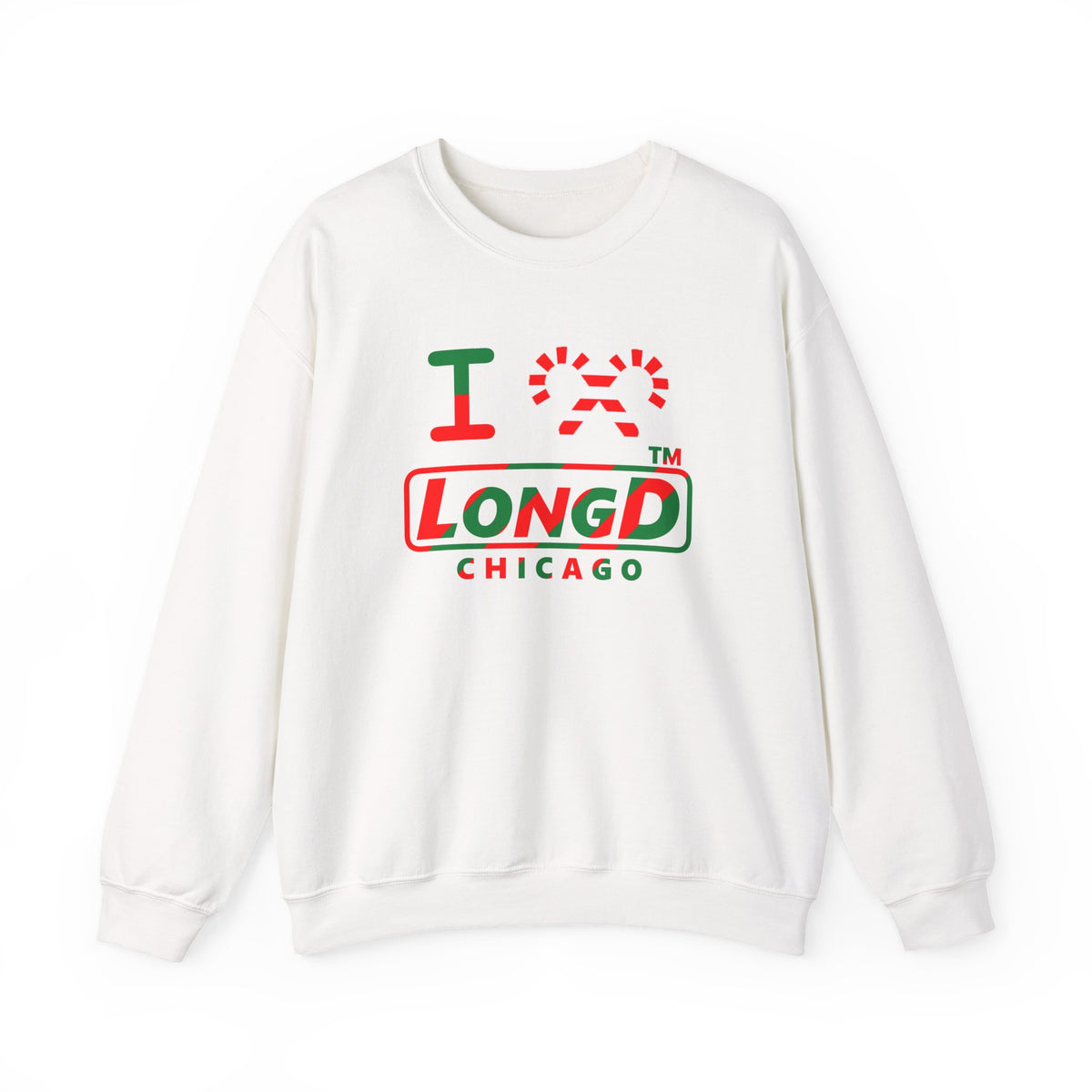 I candy cane LongD Chicago positive pixel-weighted 6-striped logo crewneck sweatshirt