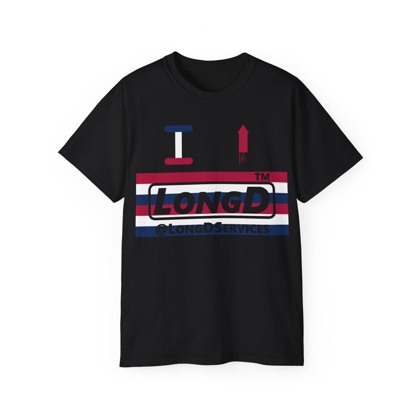 I firecracker LongD negative horizontal 6-striped tag logo cotton tee