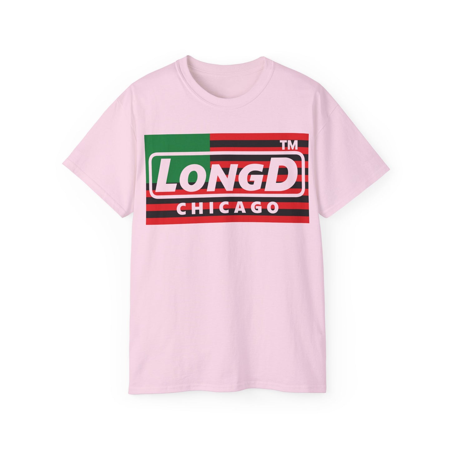 LongD negative flag Chicago logo cotton tee (Juneteenth colors)