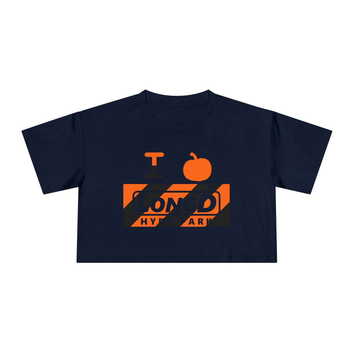 I pumpkin LongD Hyde Park negative diagonal 6-striped logo crop tee