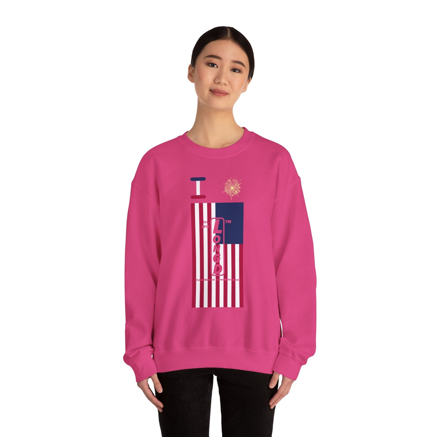 I Burst LongD negative flag tag-domain upright logo crewneck sweatshirt