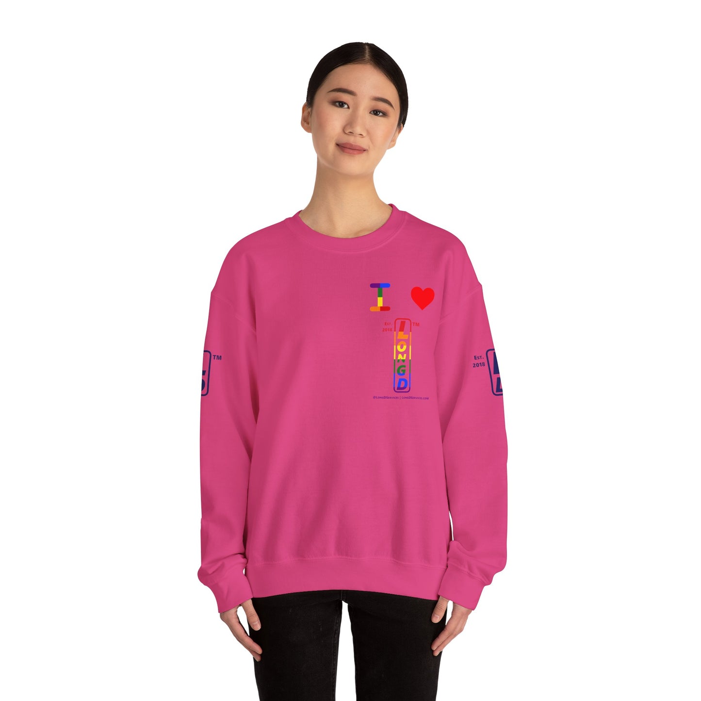 I Luv LongD positive horizontal 6-striped tag-domain upright 4-print single-breasted logo crewneck sweatshirt