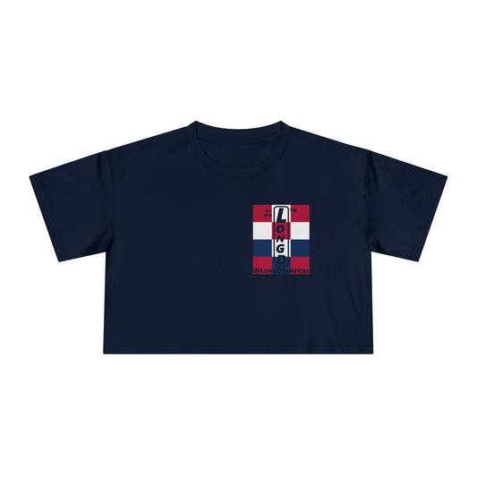 Negative 4x3 upright single-breasted tag logo crop tee (Patriotic colors)