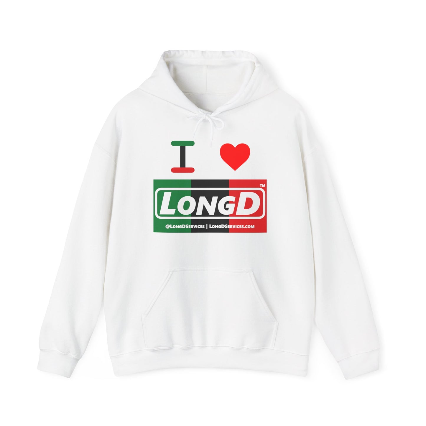 I Luv LongD® Logo Hoodie with Juneteenth negative thirds text