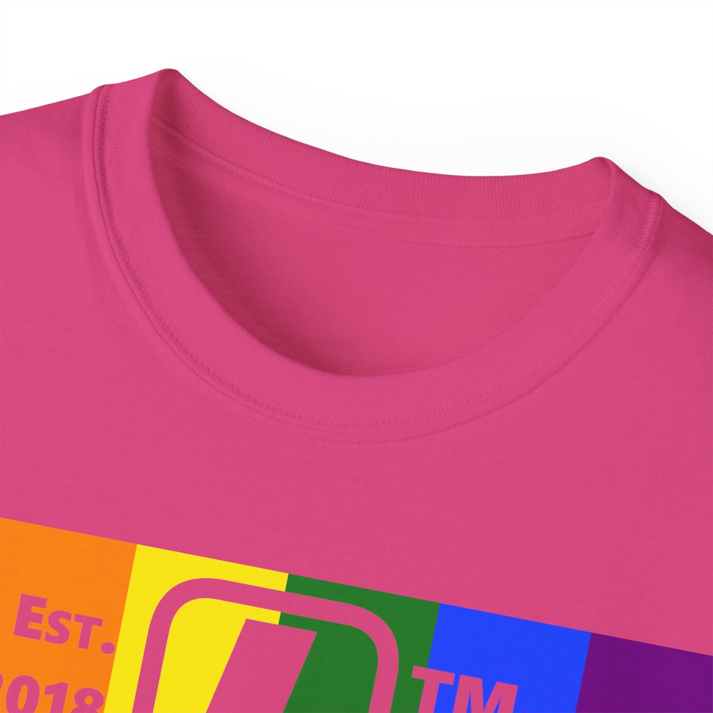 LongD Cotton Tee negative vertical striped Chicago upright logo (Pride colors)