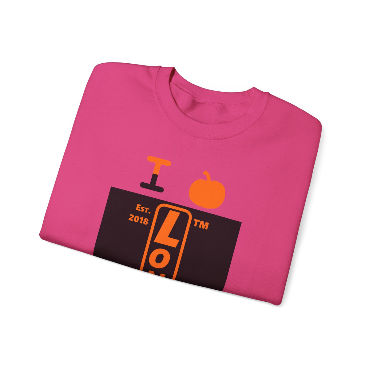 I pumpkin LongD Hyde Park upright logo positive orange on negative black crewneck sweatshirt