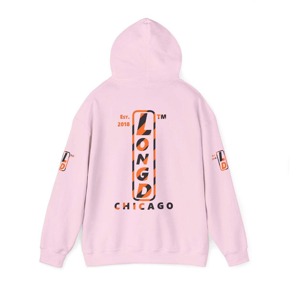 LongD Chicago positive upright pixel-weighted 12-striped 4-print logo (Halloween colors) hoodie