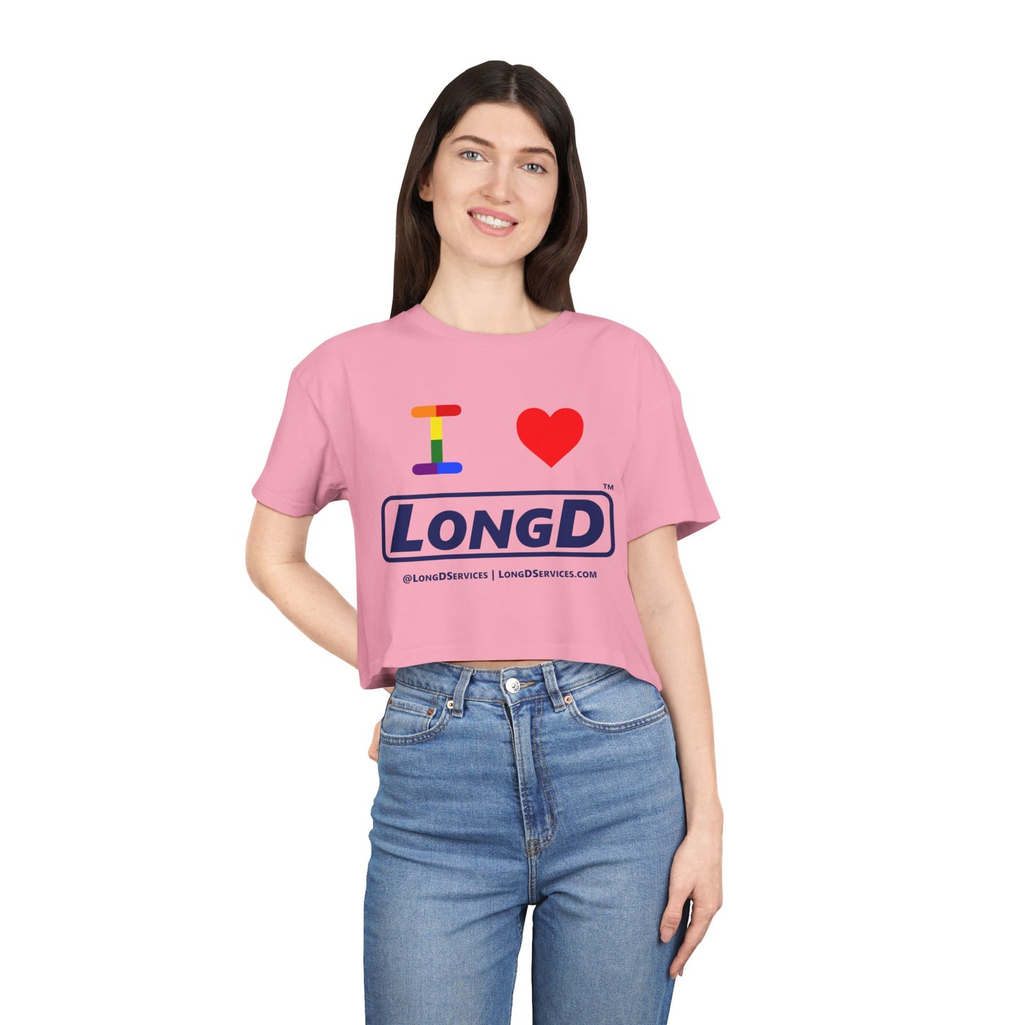 I Luv LongD Logo Women's Crop Tee (Official logo-Pride color rainbow "I")