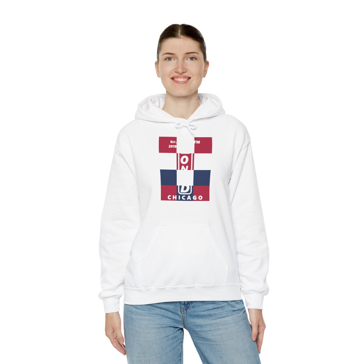 LongD® negative 4x3 upright Chicago logo hoodie