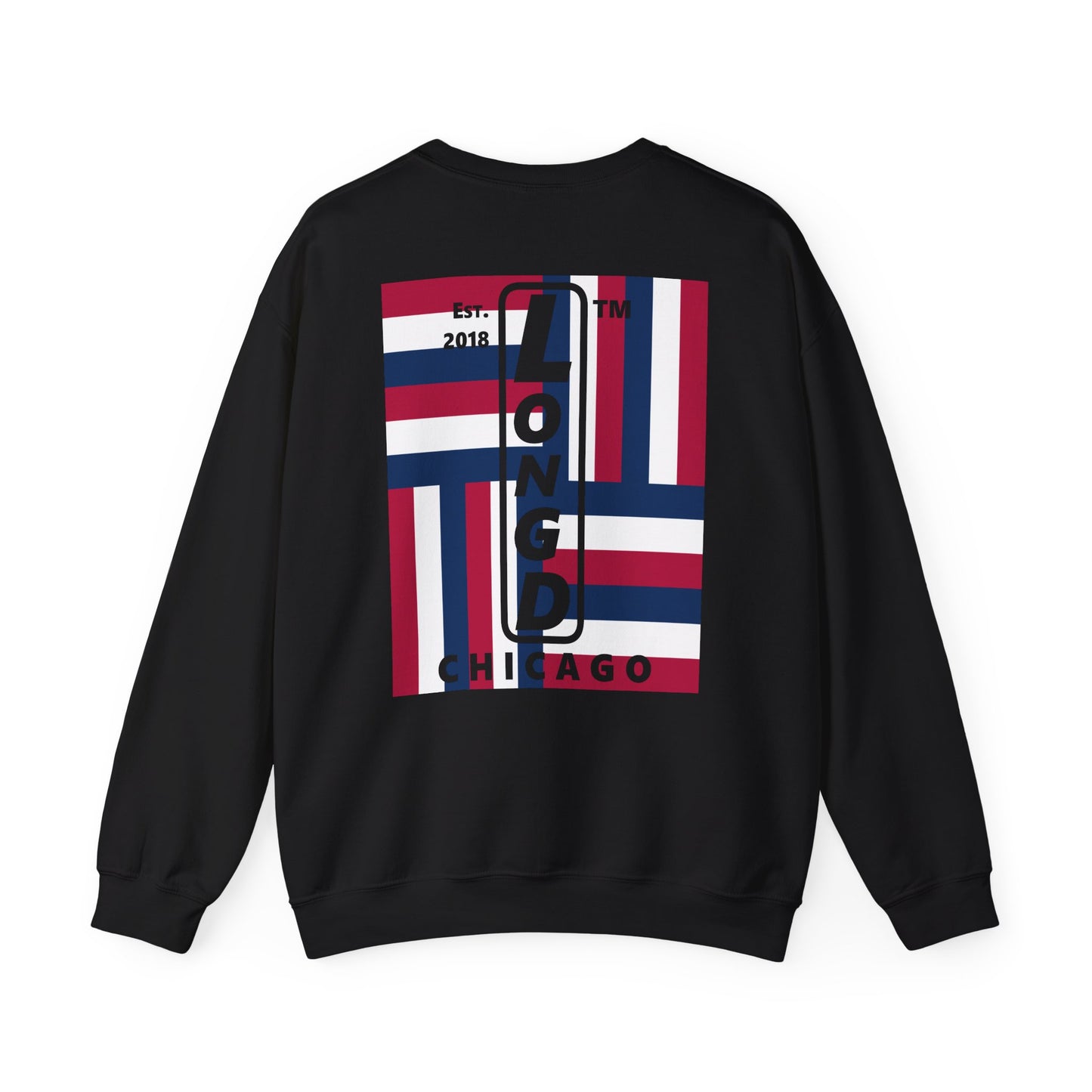 LongD negative rotated windmill Chicago front-back upright logo crewneck sweatshirt (patriotic colors)