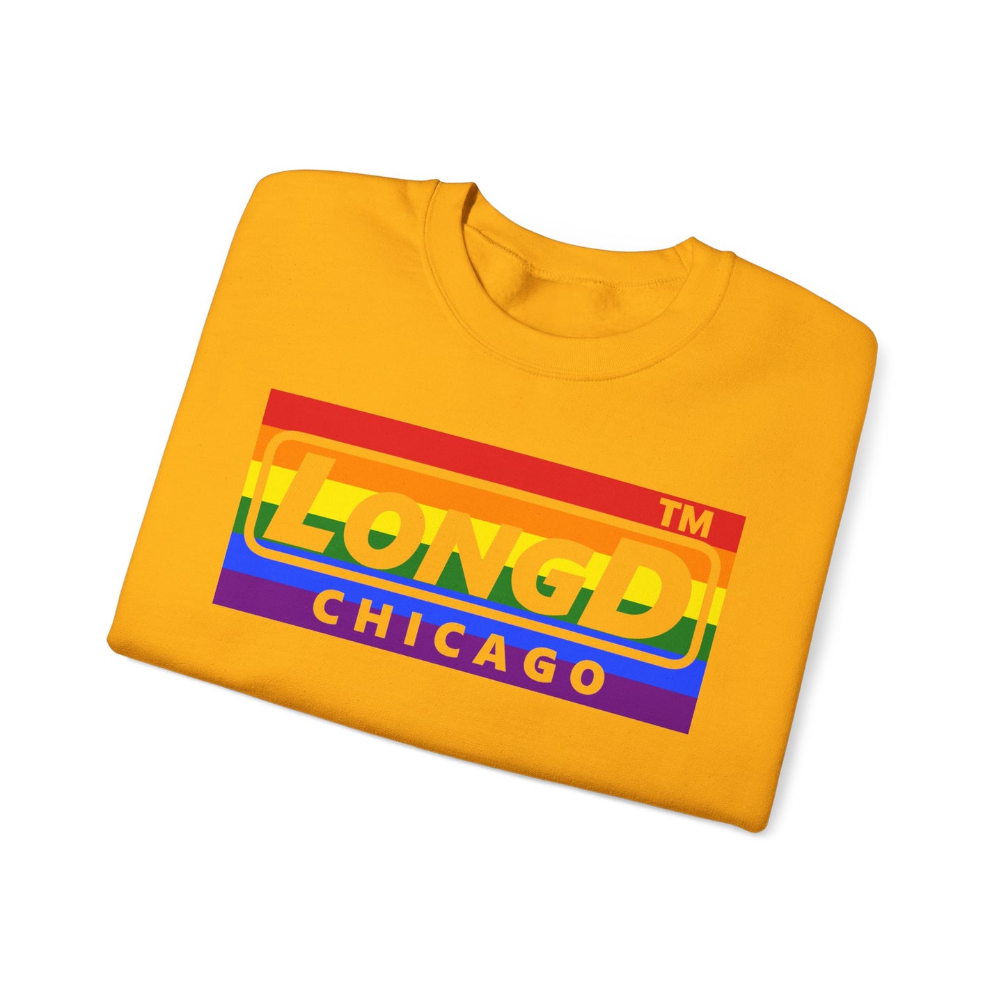 LongD negative horizontal striped Chicago logo crewneck sweatshirt (Pride colors)