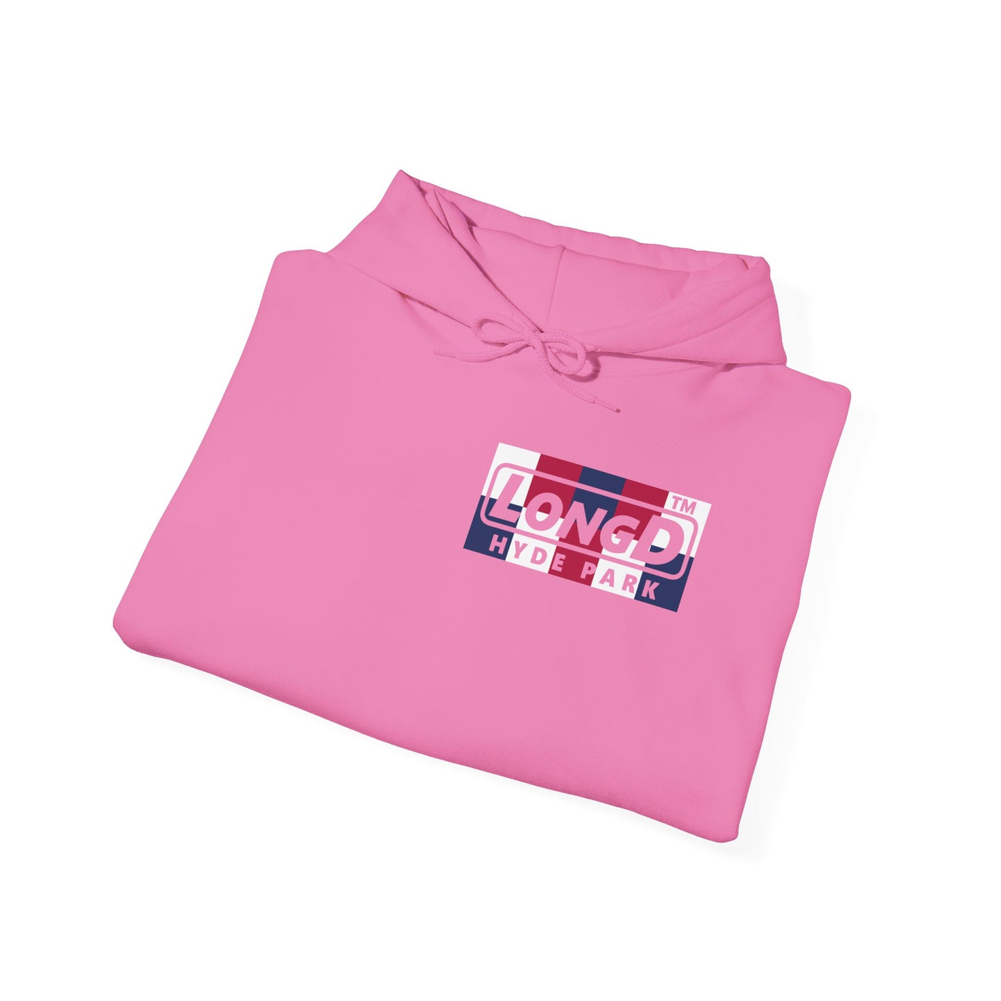 LongD® negative 2x5 4-print single breasted Hyde Park logo hoodie (patriotic colors)