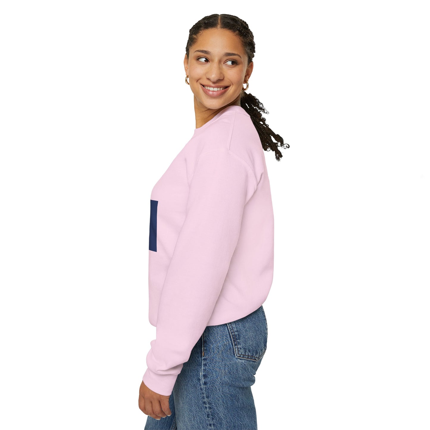 I firecracker LongD negative vertical 6-striped Hyde Park logo crewneck sweatshirt