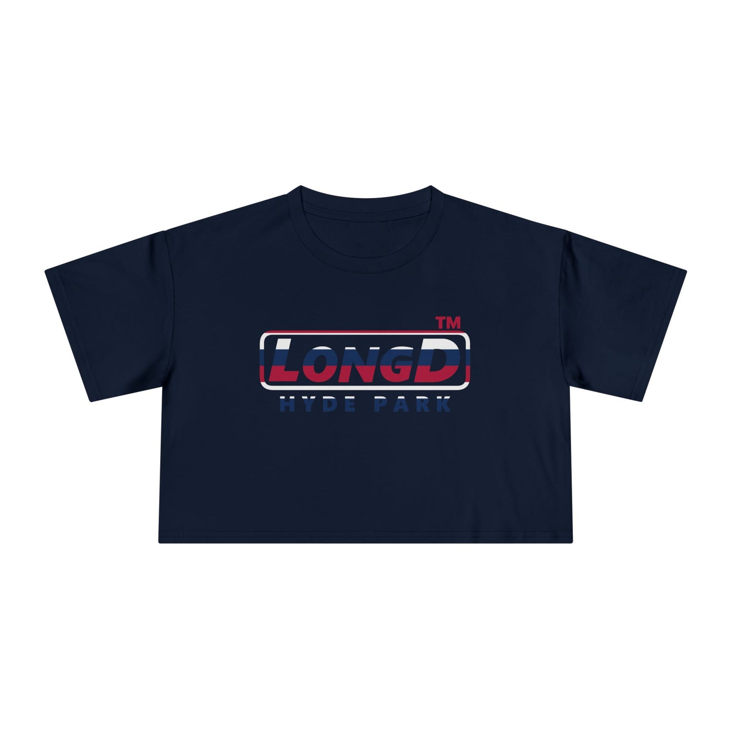 LongD positive horizontal 6-striped Hyde Park Logo Crop Tee (Patriotic colors)