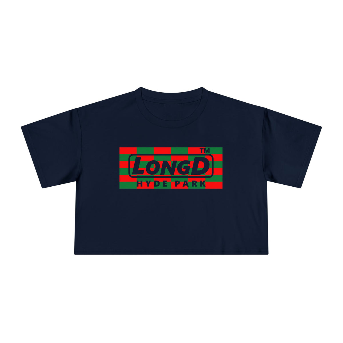 LongD Hyde Park negative tiled logo (Xmas colors) crop tee