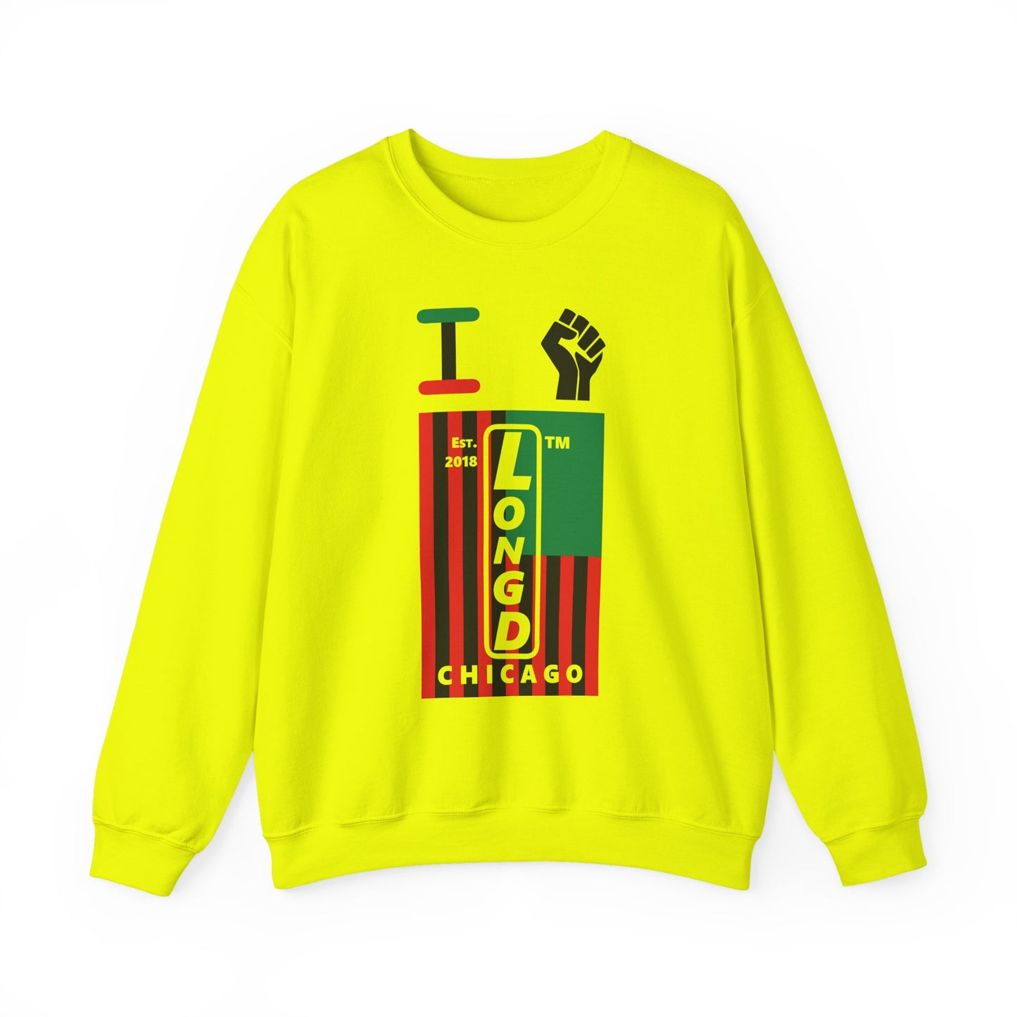 I Fist LongD negative flag Chicago upright logo crewneck sweatshirt