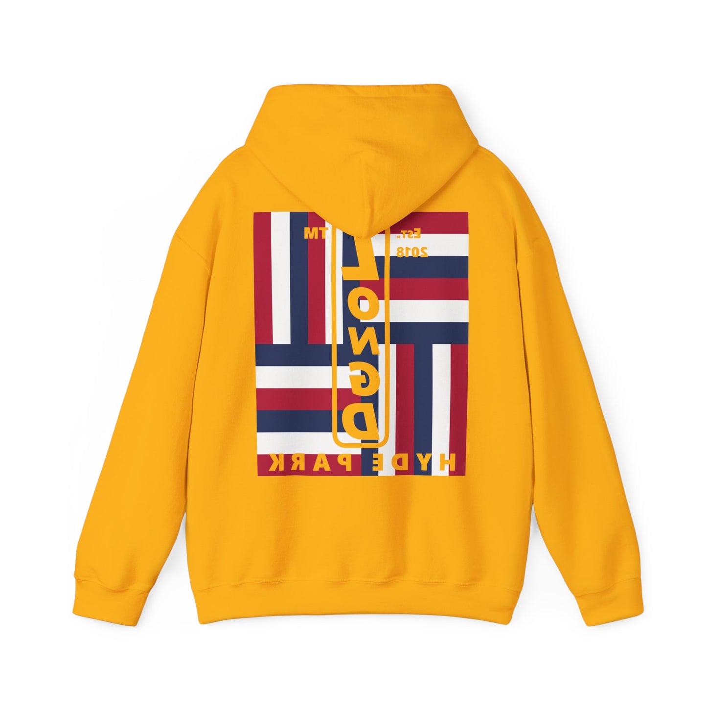 LongD single-breasted negative windmill front-back Hyde Park upright logo hoodie (Patriotic colors)