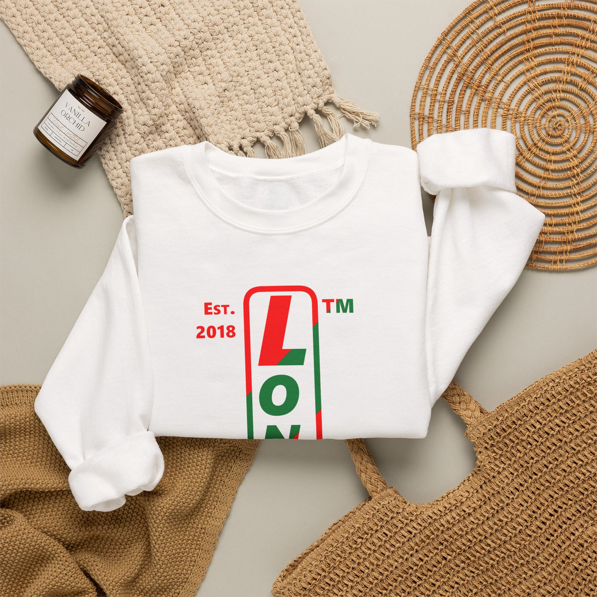 LongD Chicago positive upright pixel-weighted 4-striped logo (Xmas colors) crewneck sweatshirt