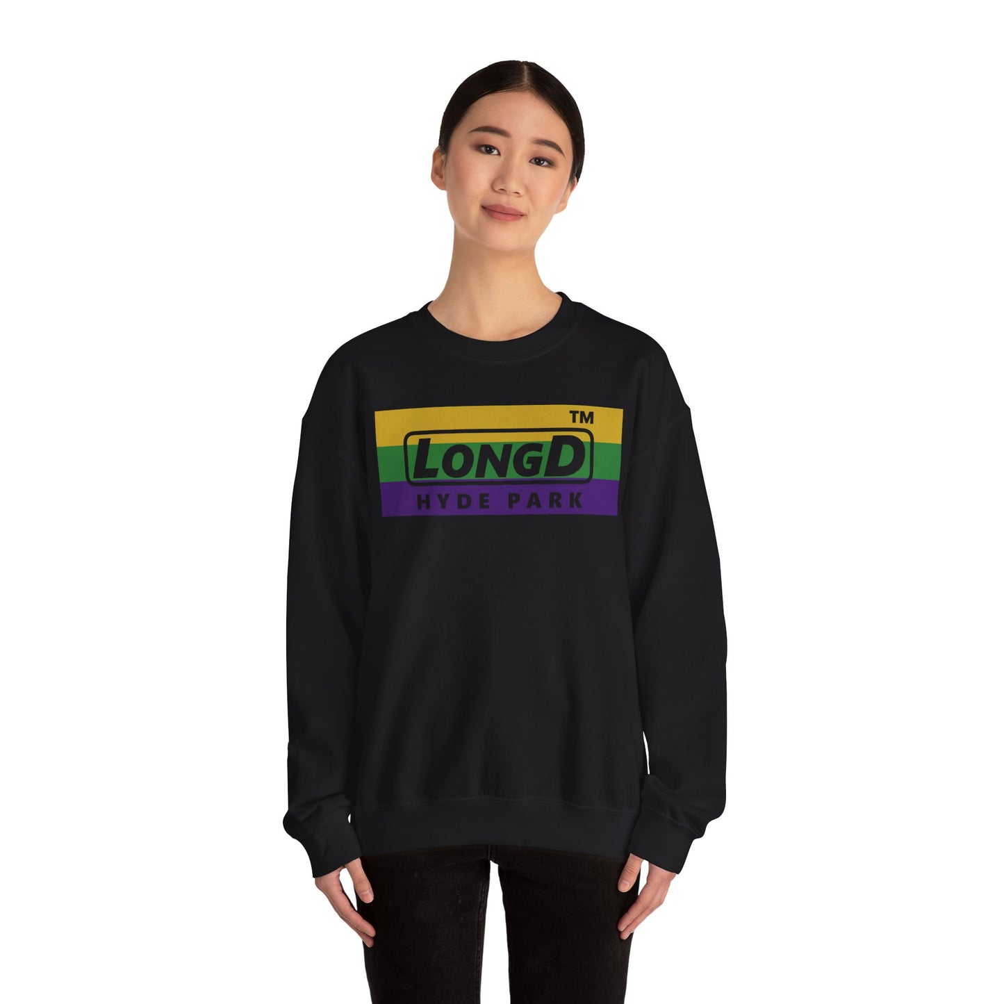 LongD negative striped Hyde Park logo crewneck sweatshirt