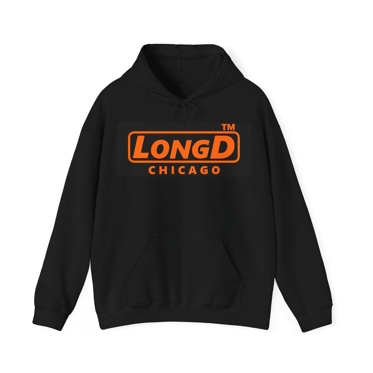 LongD Chicago logo orange (FE7518) on Black (000000) (Halloween colors) hoodie