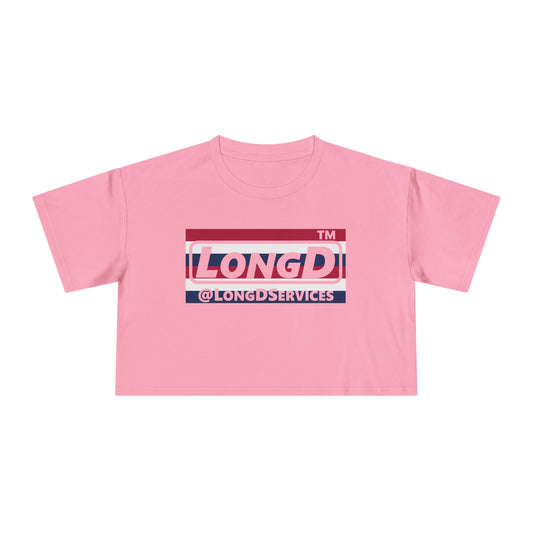 LongD negative horizontal 6-striped tag Logo Crop Tee (Patriotic colors)