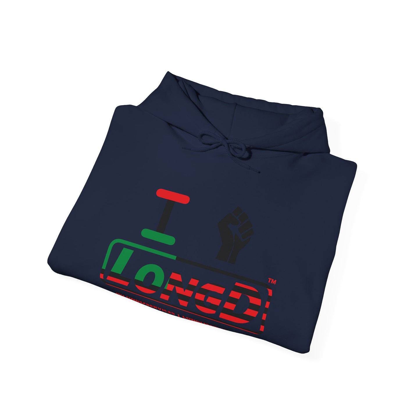 I Fist LongD® Logo Hoodie with Juneteenth black fist positive flag