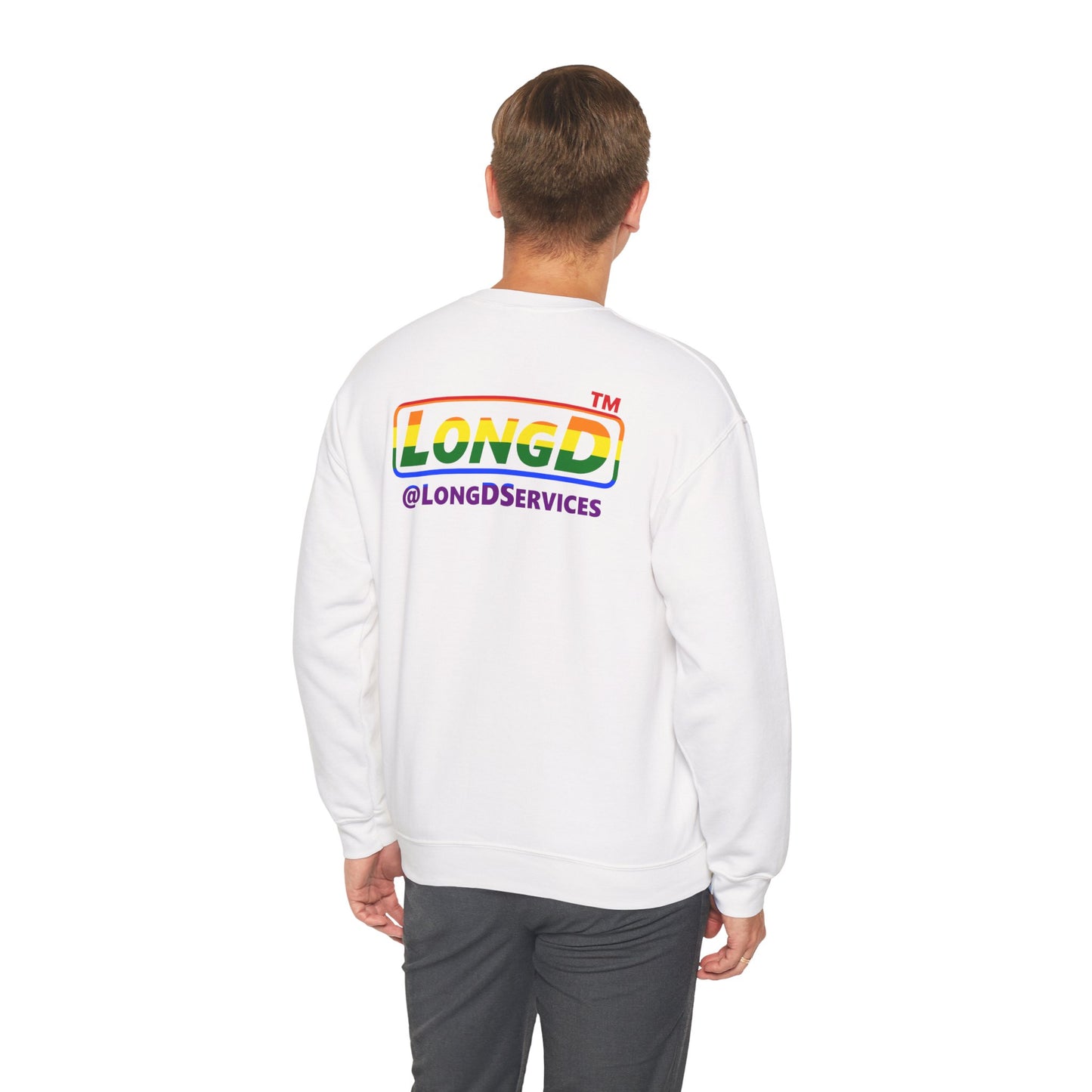 LongD positive horizontal striped front-back Chicago logo crewneck sweatshirt (Pride colors)