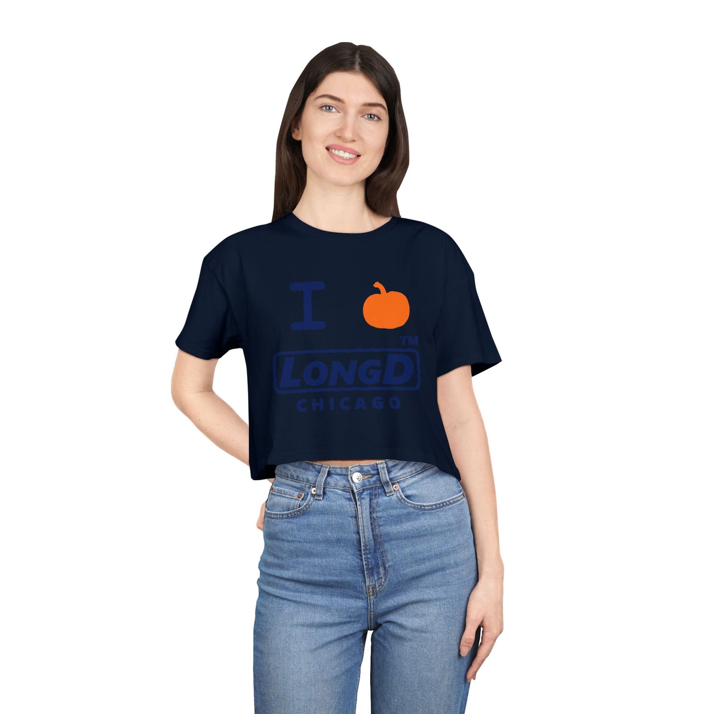 I Pumpkin LongD Logo Crop Tee blue basic Chicago logo