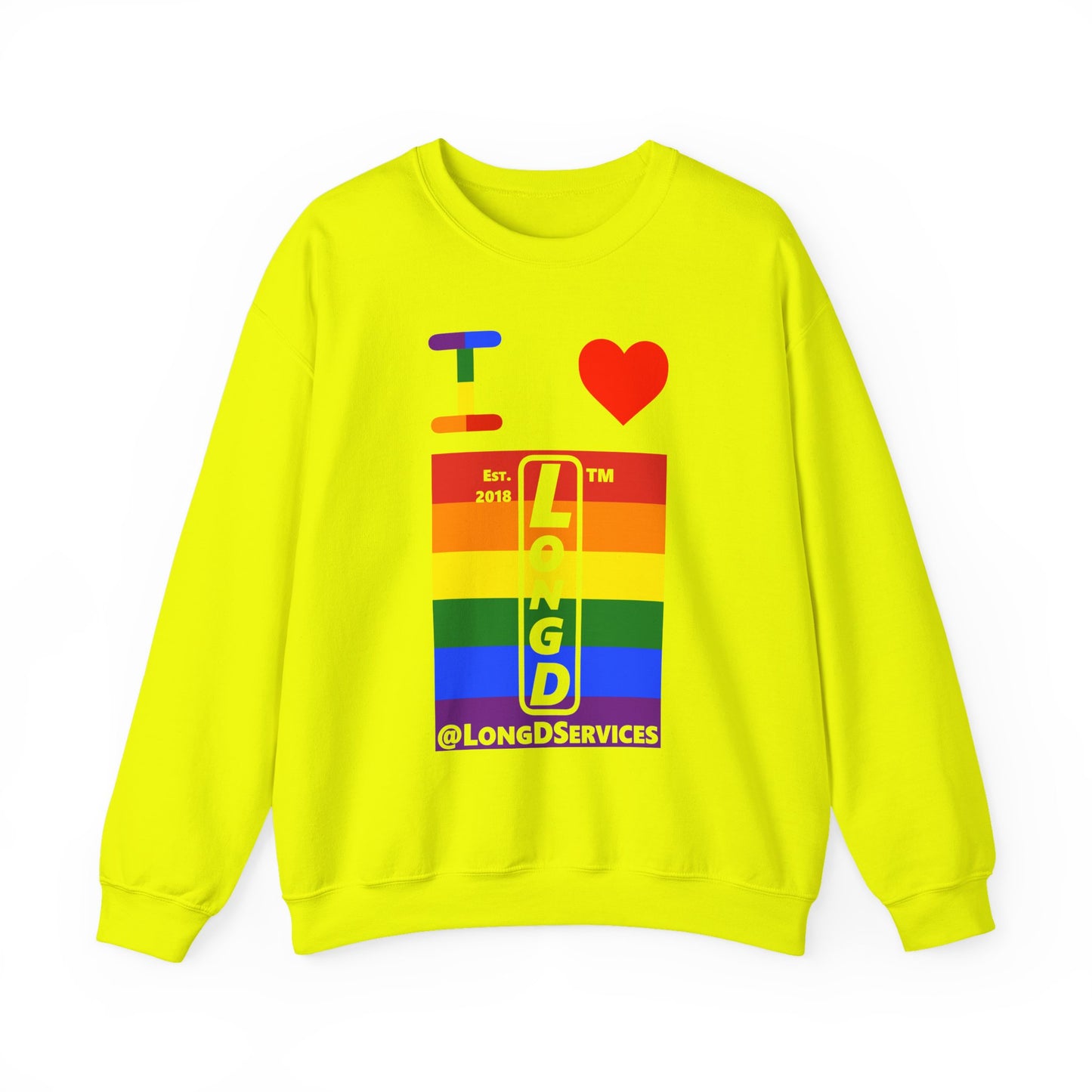 I Luv LongD negative horizontal 6-striped tag upright logo crewneck sweatshirt