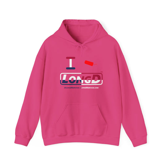 I Firecracker LongD® Logo Hoodie red, white and blue positive quarters