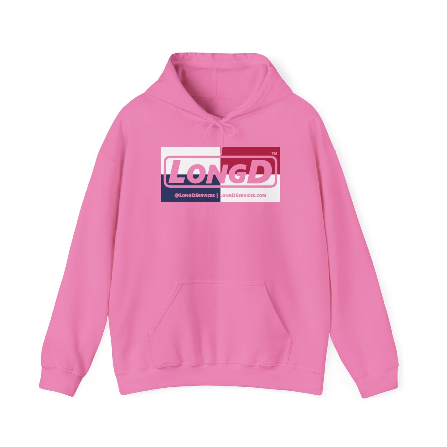 LongD® Logo Hoodie red, white and blue negative quarters