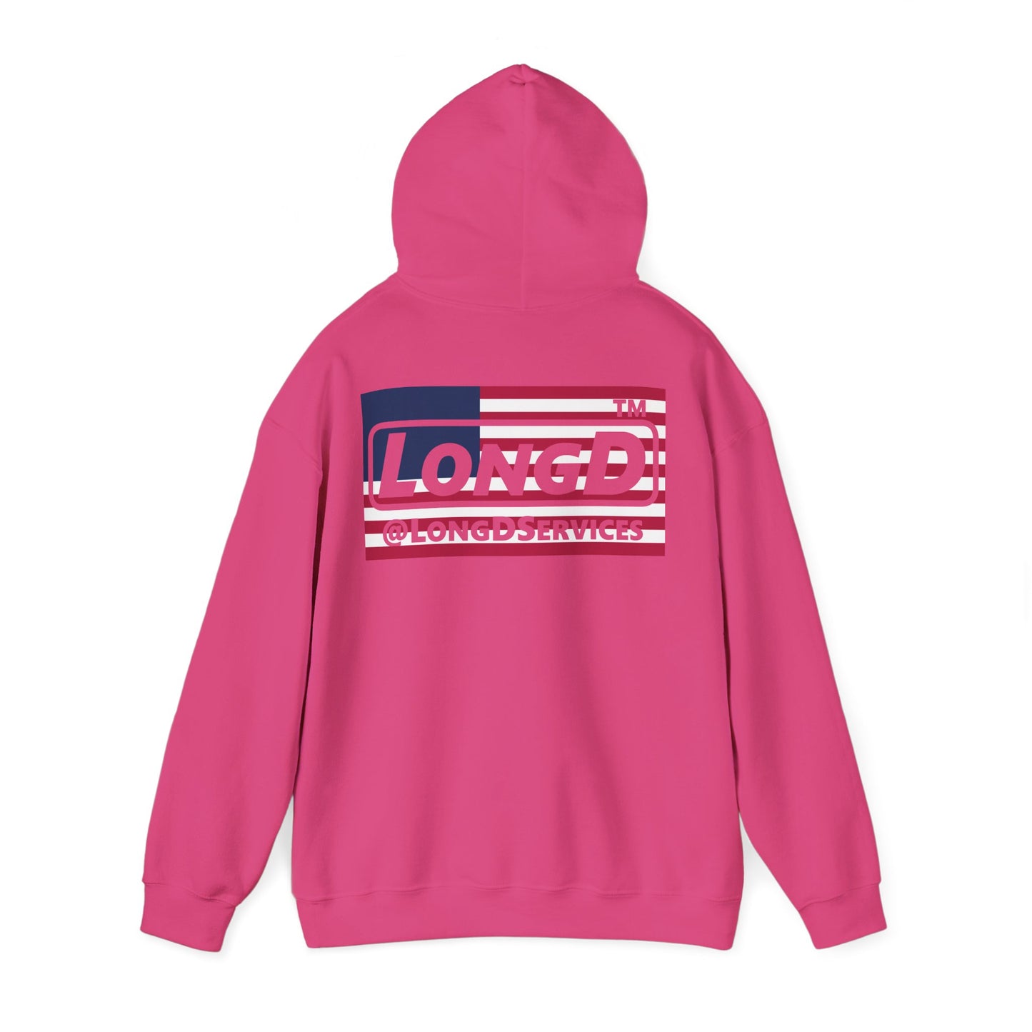 I firecracker LongD® negative flag front-back double breasted Chicago logo hoodie