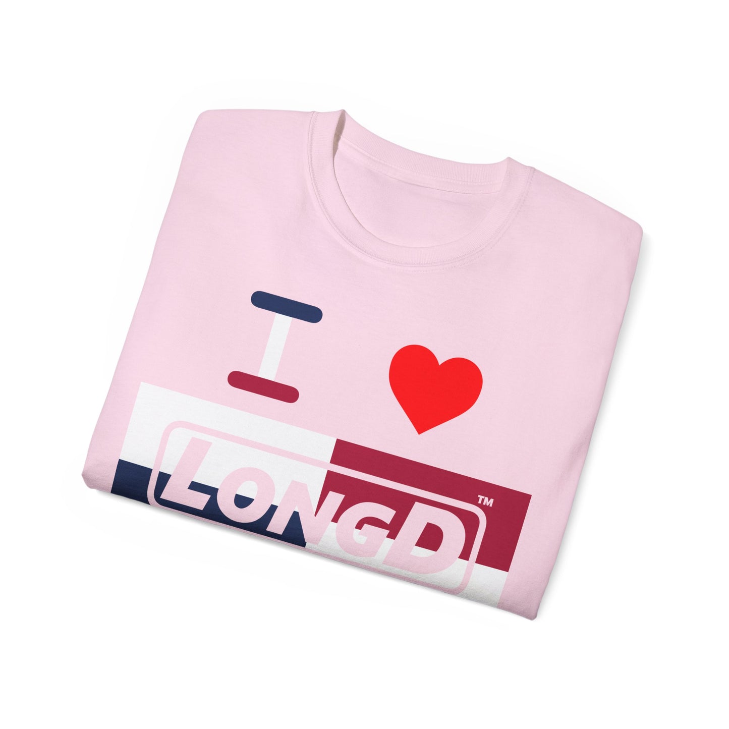 I Luv LongD® Logo Cotton Tee Red, White and Blue negative quarters text