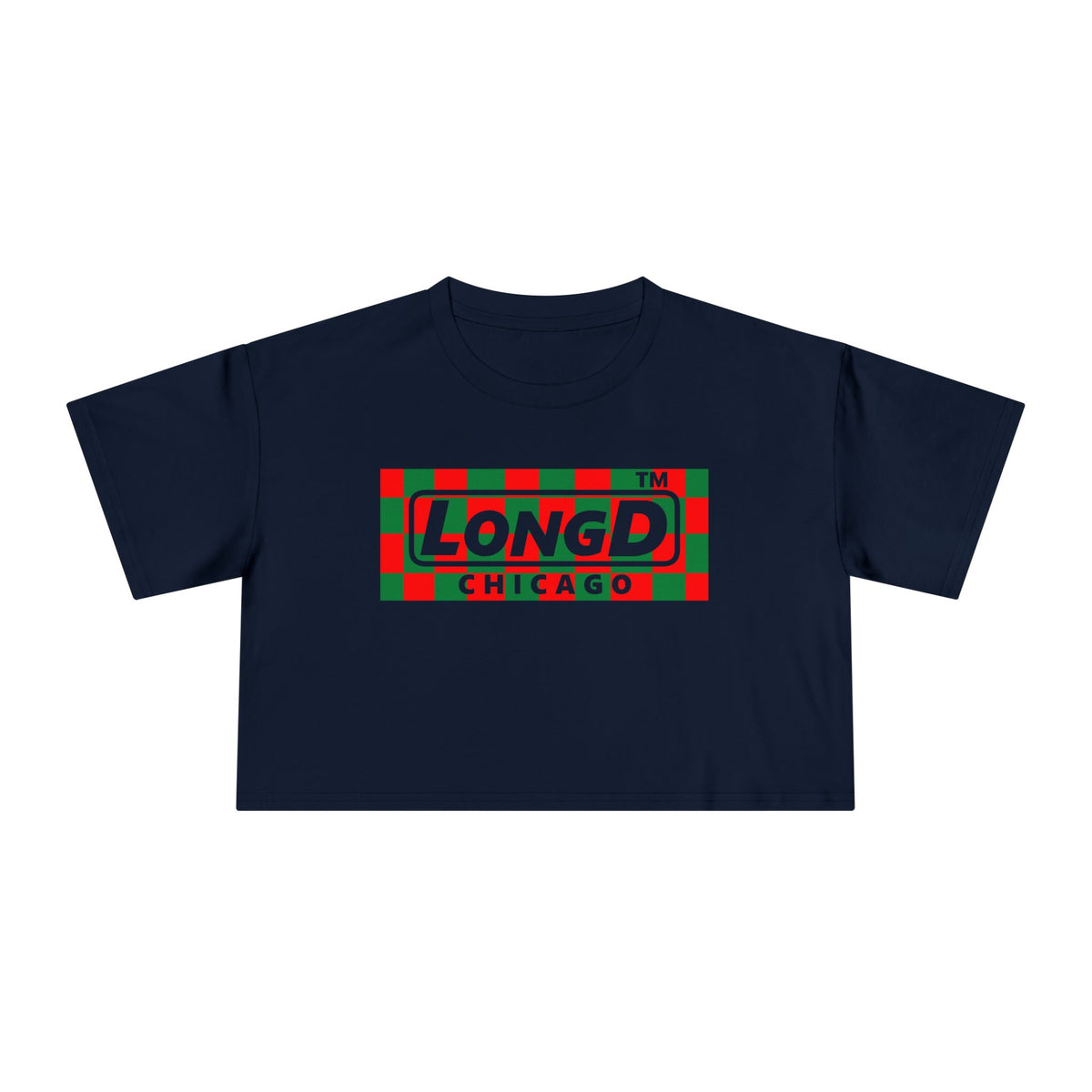 LongD Chicago negative checkered logo (Xmas colors) crop tee