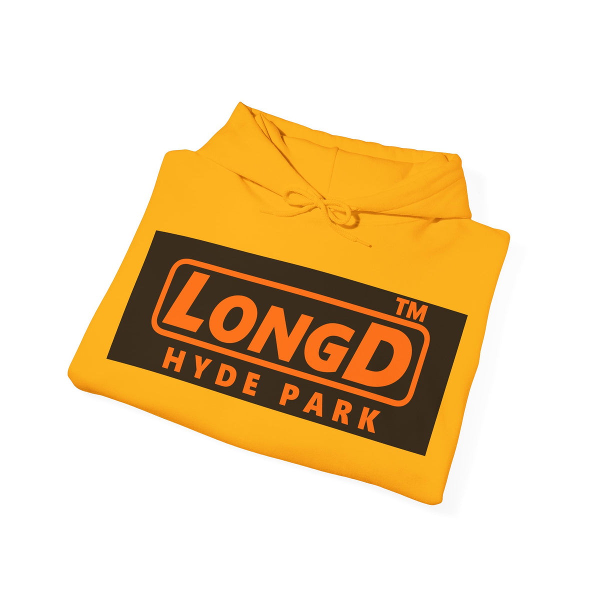 LongD Hyde Park logo orange (FE7518) on Black (000000) (Halloween colors) hoodie