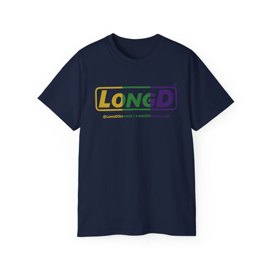 LongD® Logo Cotton Tee (Mardi Gras colored text)