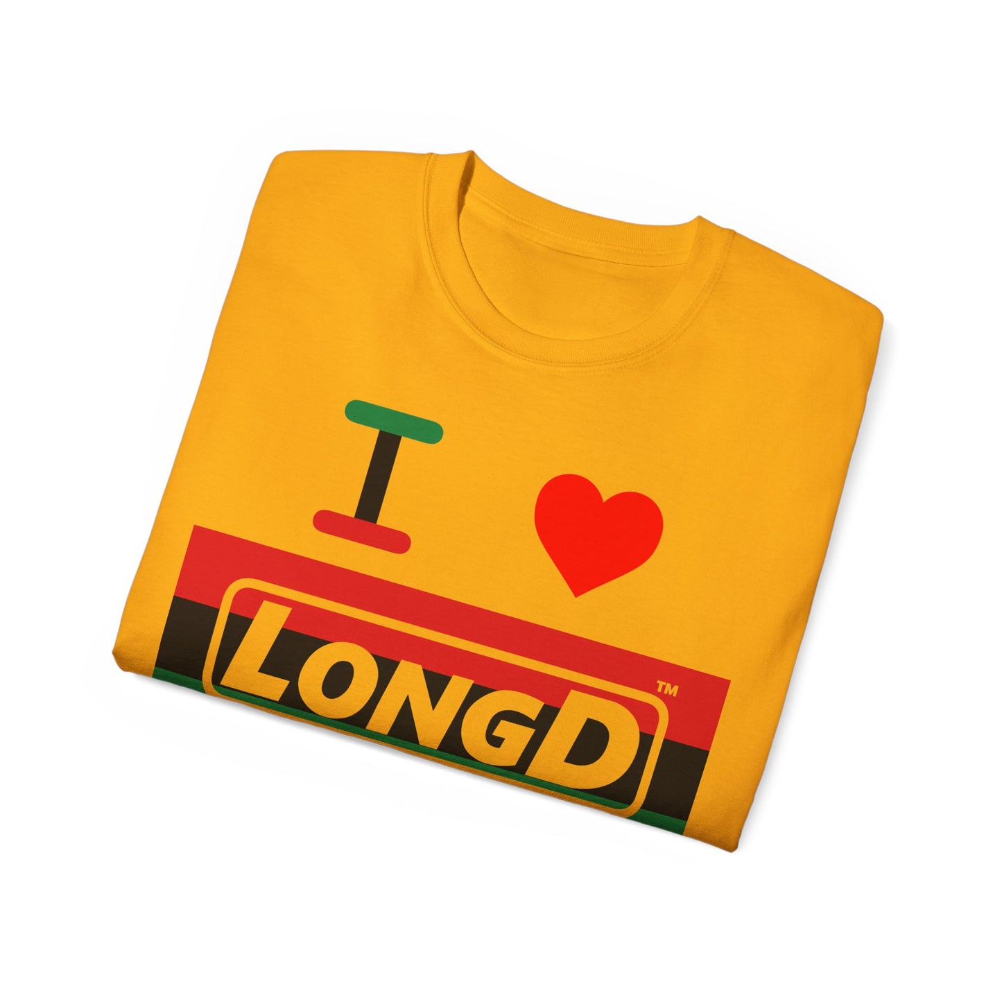 I Luv LongD® Logo Cotton Tee Juneteenth negative striped text