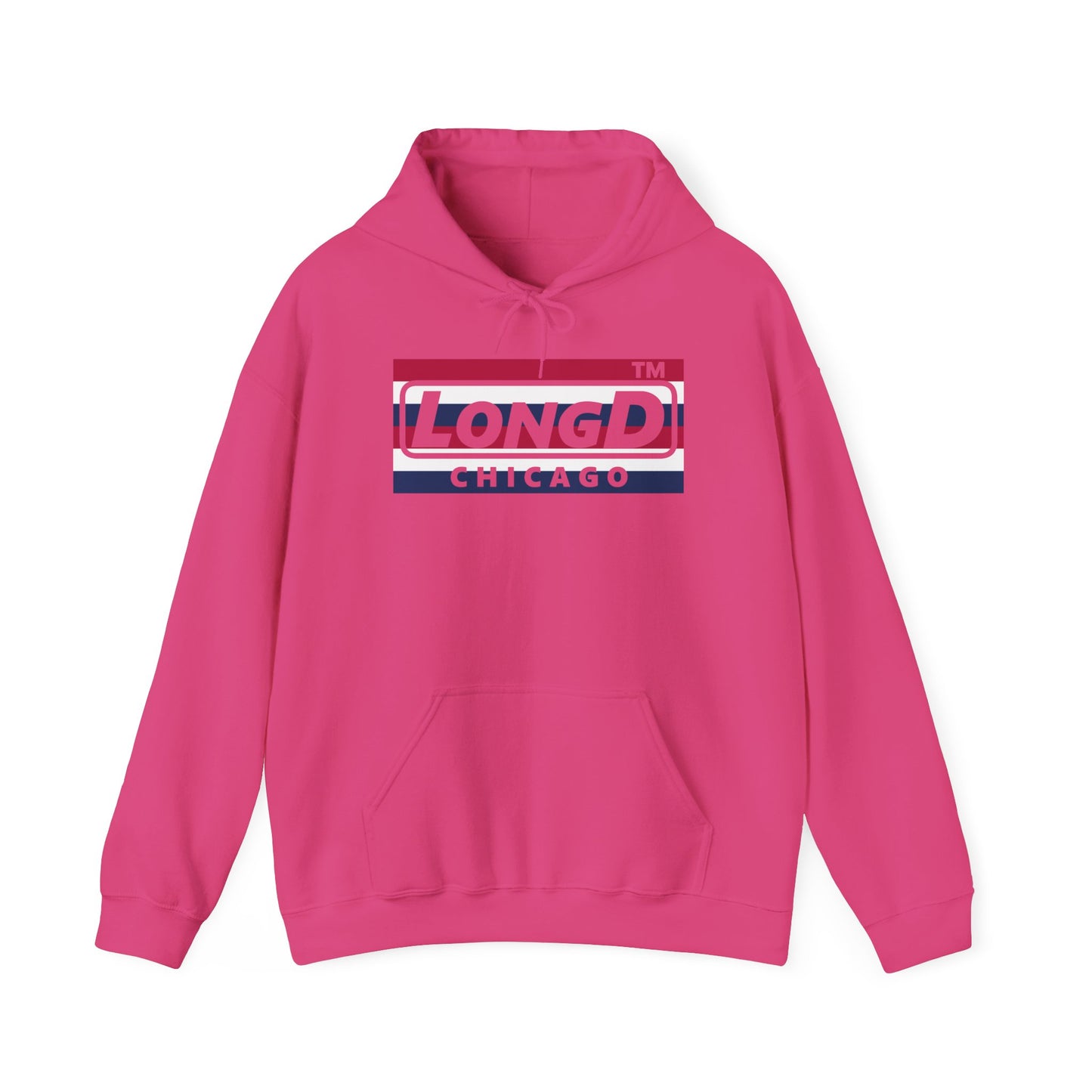 LongD® negative horizontal 6-striped Chicago logo hoodie (patriotic colors)