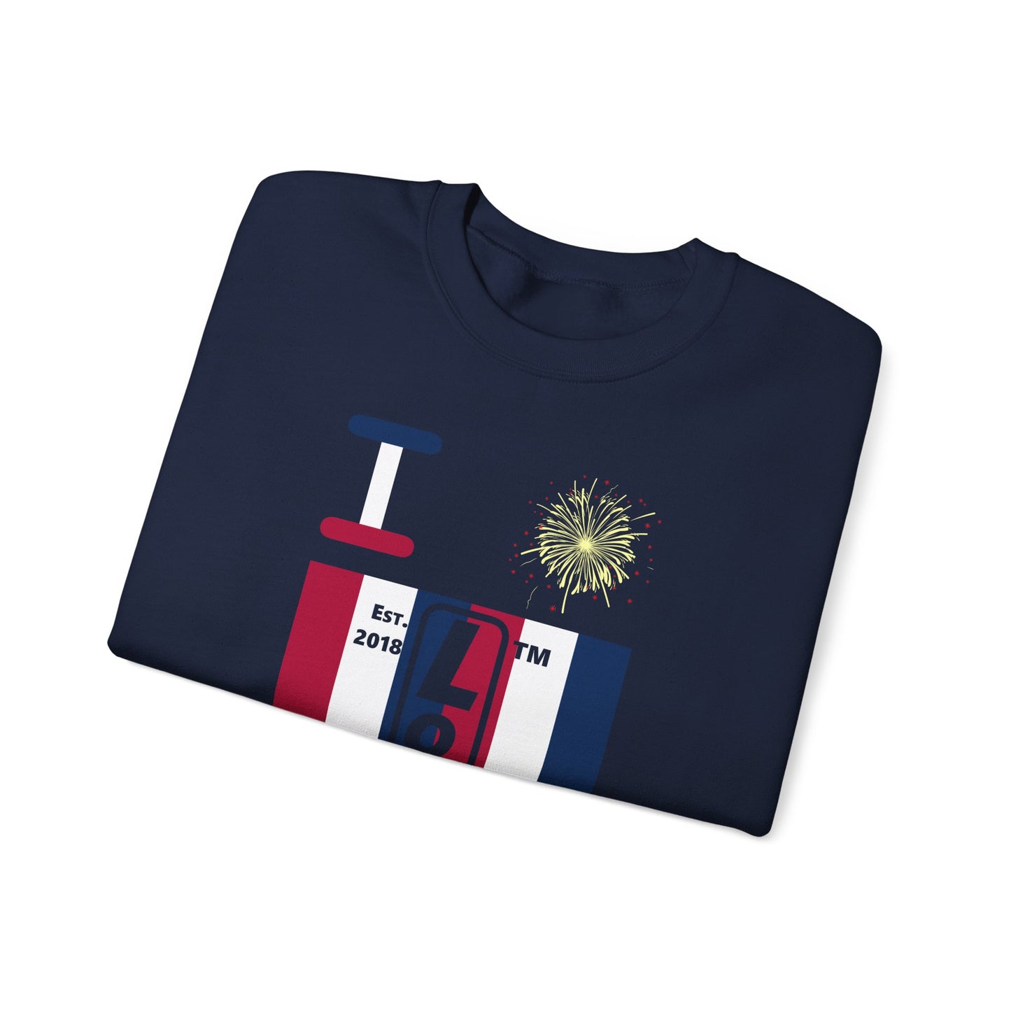 I Burst LongD negative vertical 6-striped Chicago upright logo crewneck sweatshirt
