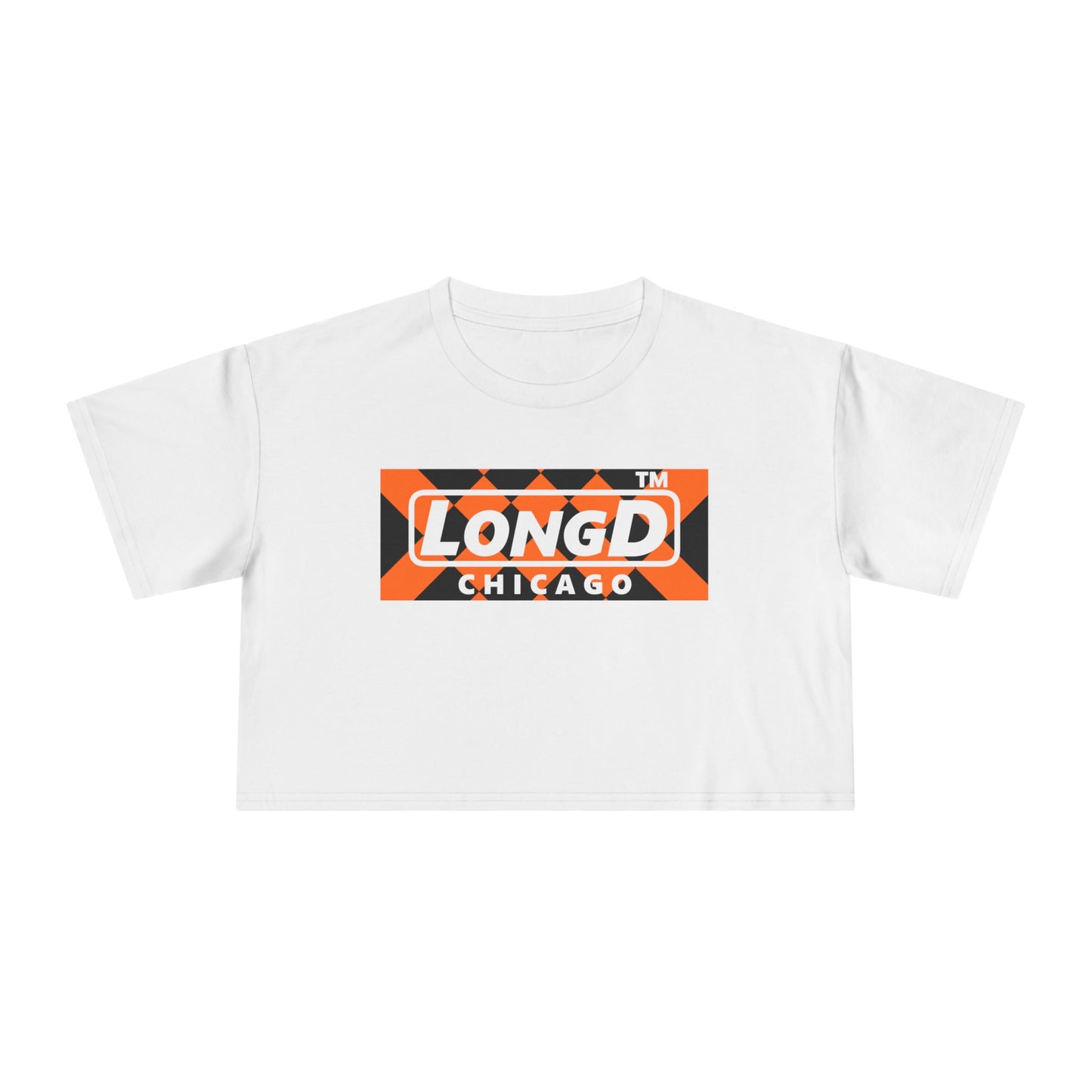 LongD Chicago negative stylized argyle logo (Halloween colors) crop tee