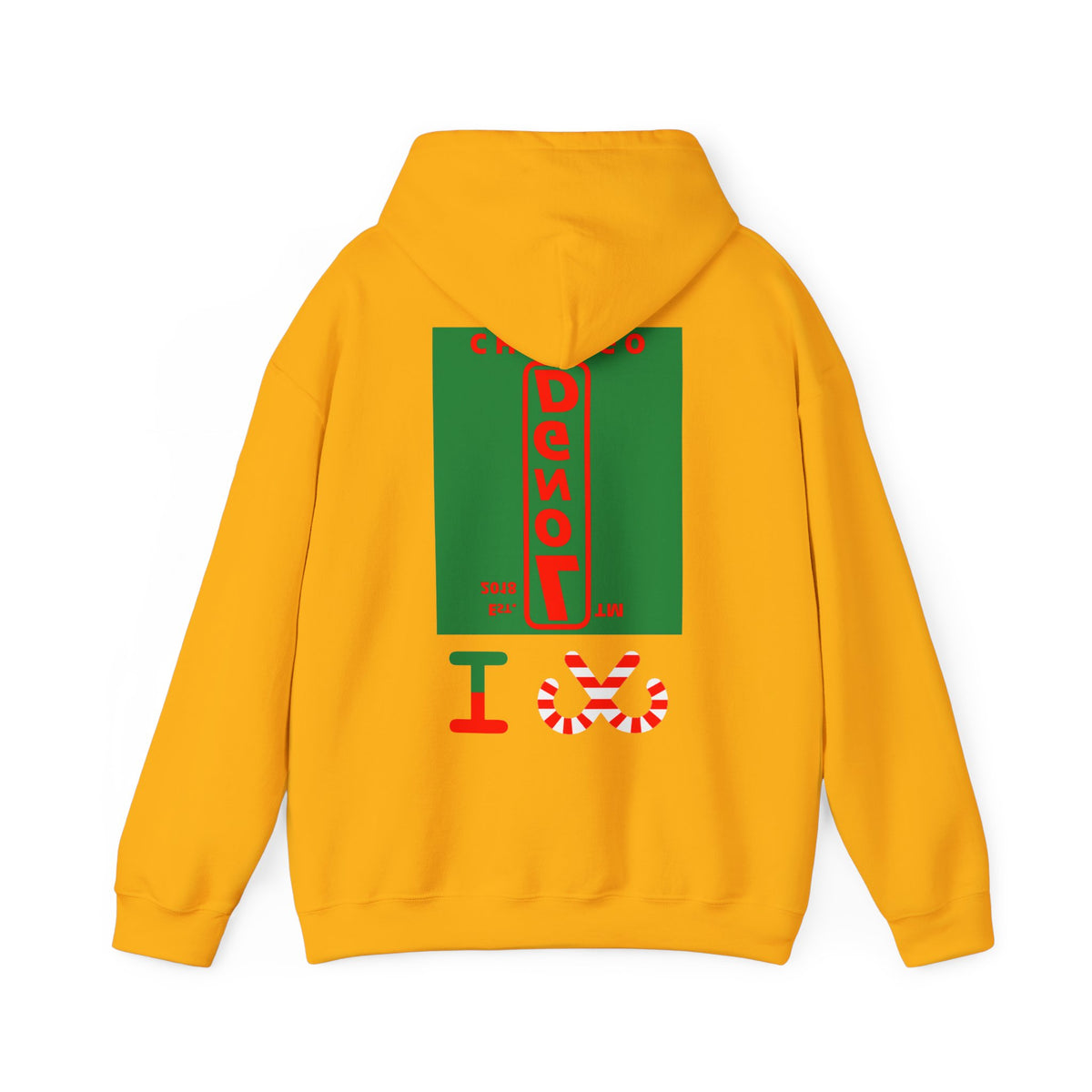 I candy cane LongD Chicago upright front-back logo positive red on negative green hoodie