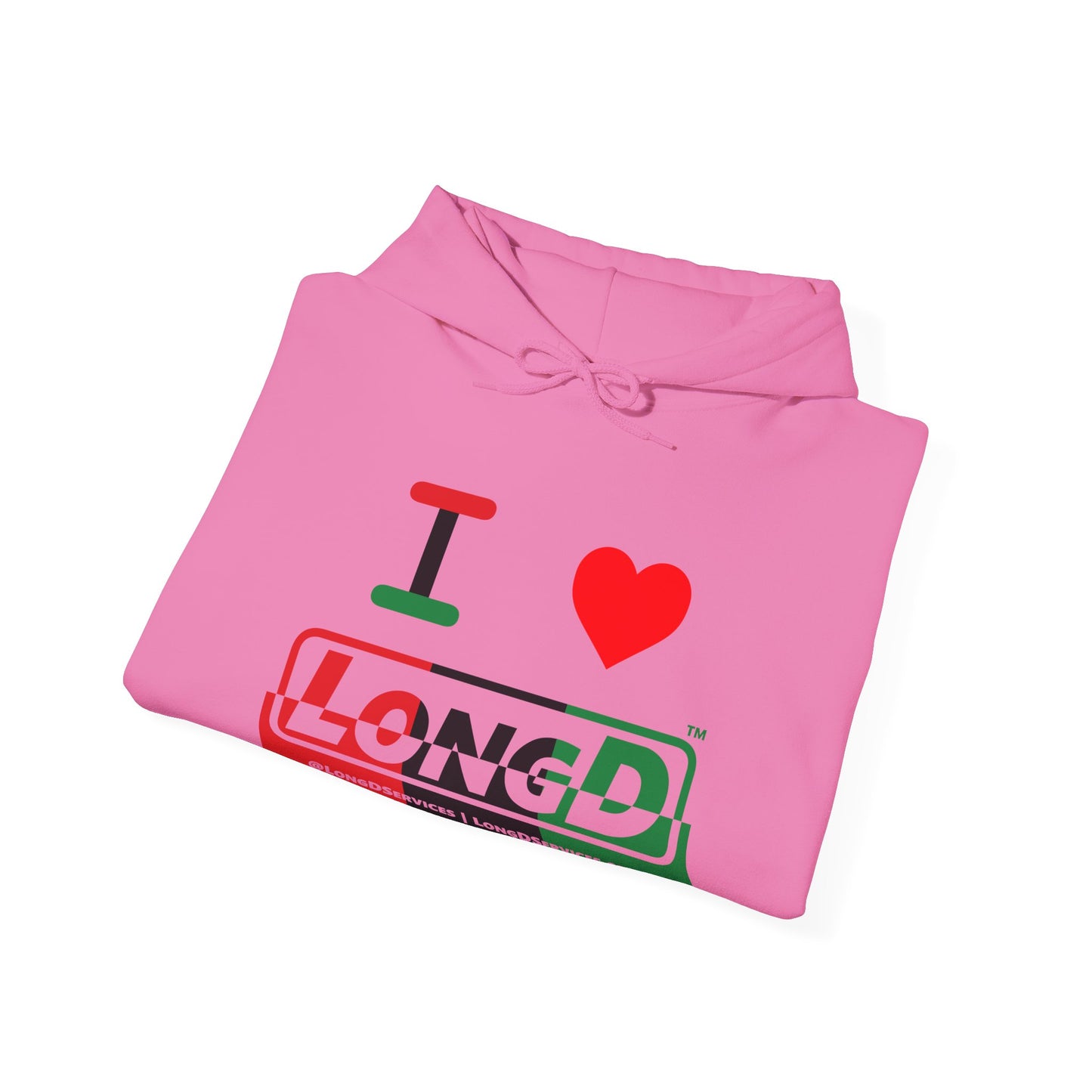 I Luv LongD® Logo Hoodie with Juneteenth positive top negative bottom text