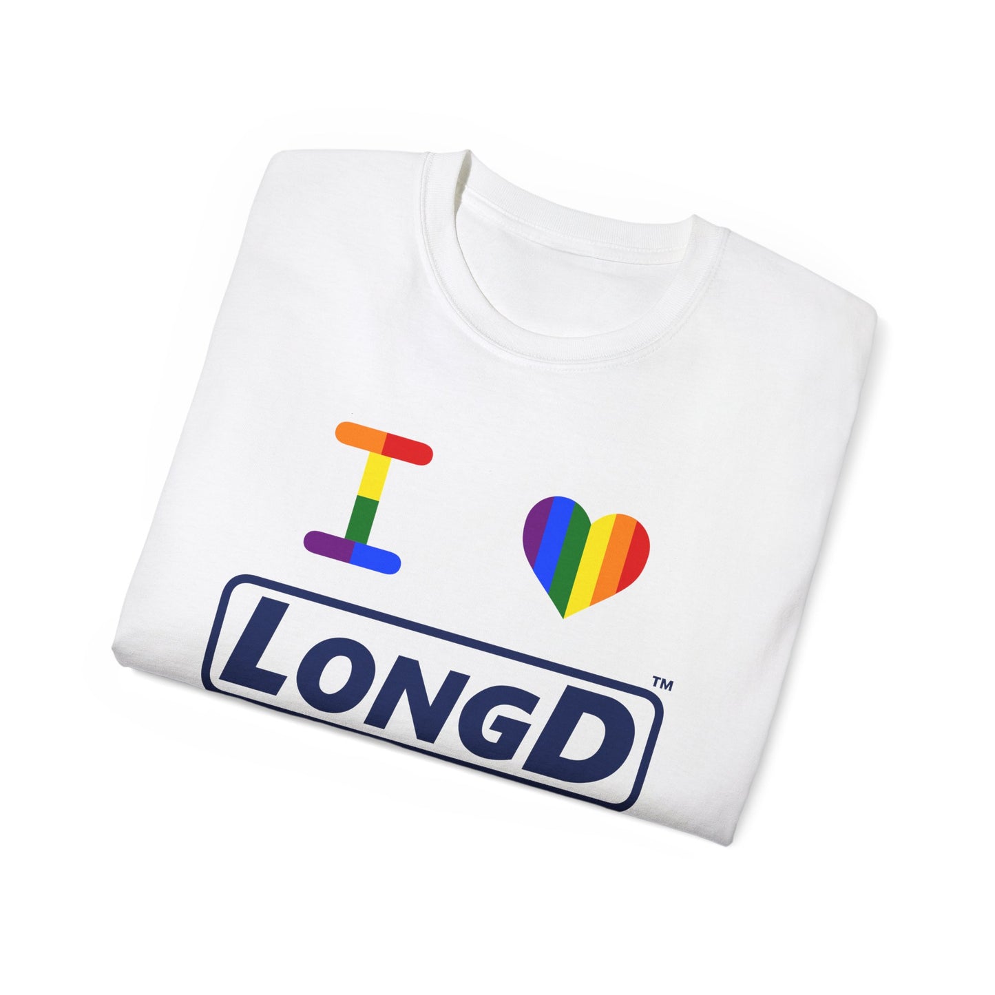 I Luv LongD® Official Logo Cotton Tee Pride rainbow heart and positive text logo