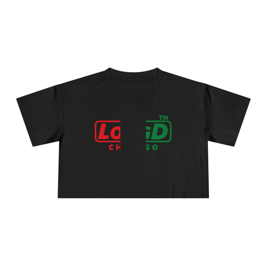 LongD positive vertical 3-striped Chicago logo crop tee (Juneteenth colors)