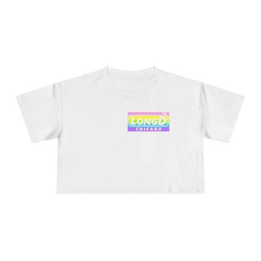LongD negative horizontal striped Chicago front-back Logo Crop Tee (Easter colors)