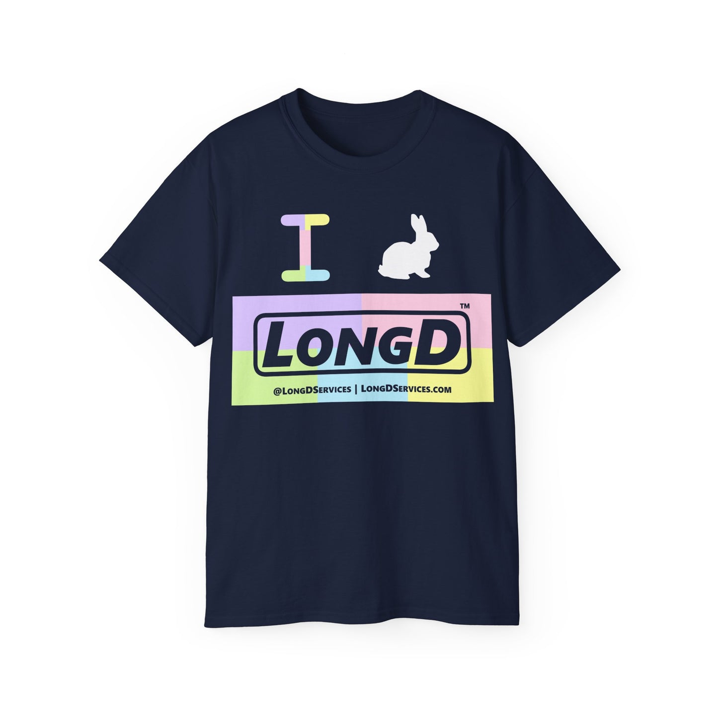 I Bunny LongD® Logo Cotton Tee Easter pastel variety negative text (white Easter Bunny)