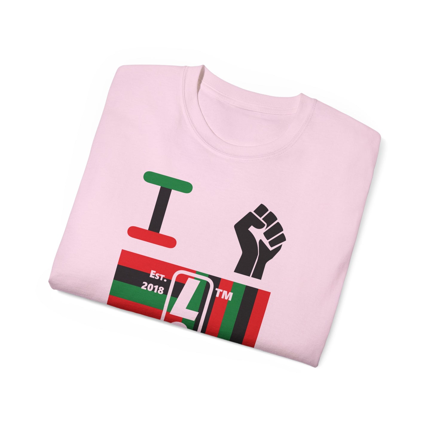 I fist LongD Cotton Tee negative windmill Chicago upright logo (Juneteenth colors)