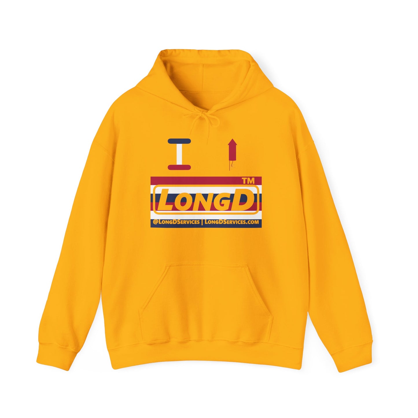 I firecracker LongD® negative horizontal 6-striped tag-domain logo hoodie