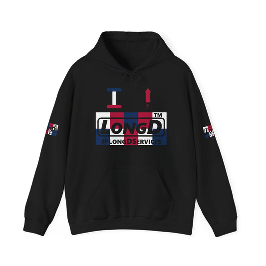 I firecracker LongD® negative 2x5 4-print double breasted tag logo hoodie